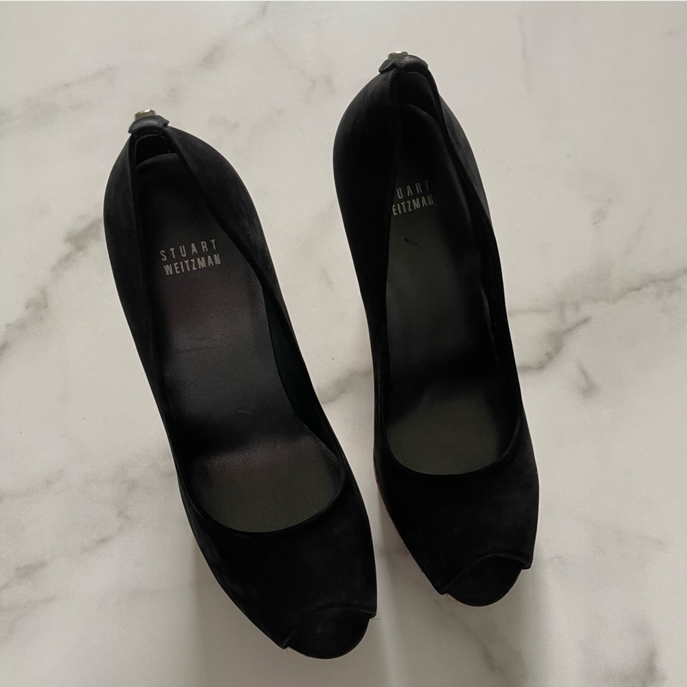 Stuart Weitzman Cork Platform Peep Toe Heel Pump … - image 2